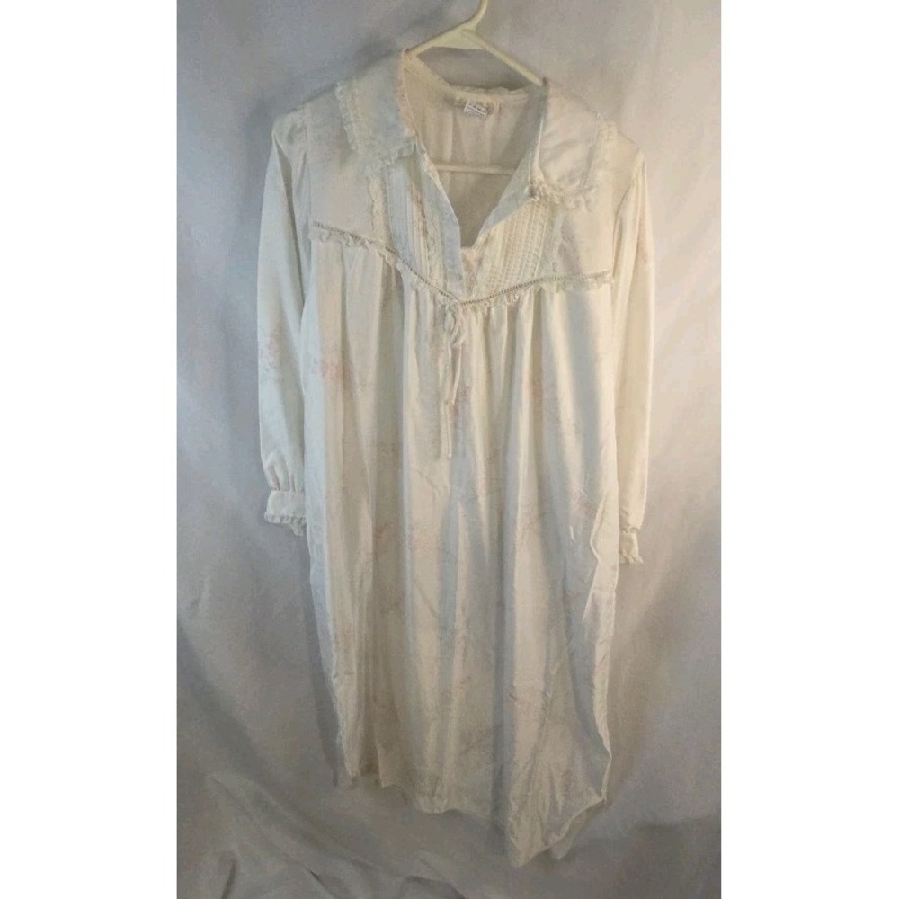 True Vintage Barbizon Nightgown M Off White Pink Floral Lace Cottage Sissy‎